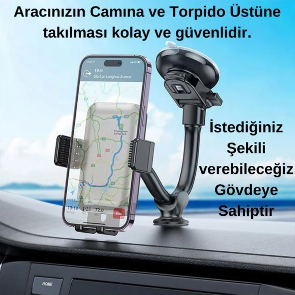 Polham Vakumlu Torpido Üstü ve Cam için Telefon Tutucu, Akrobatik Süper Vantuzlu Universal Tutucu - 2