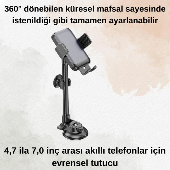 Polham Vakumlu Torpido Üstü ve Cam için Telefon Tutucu, Akrobatik Süper Vantuzlu Universal Tutucu - 4