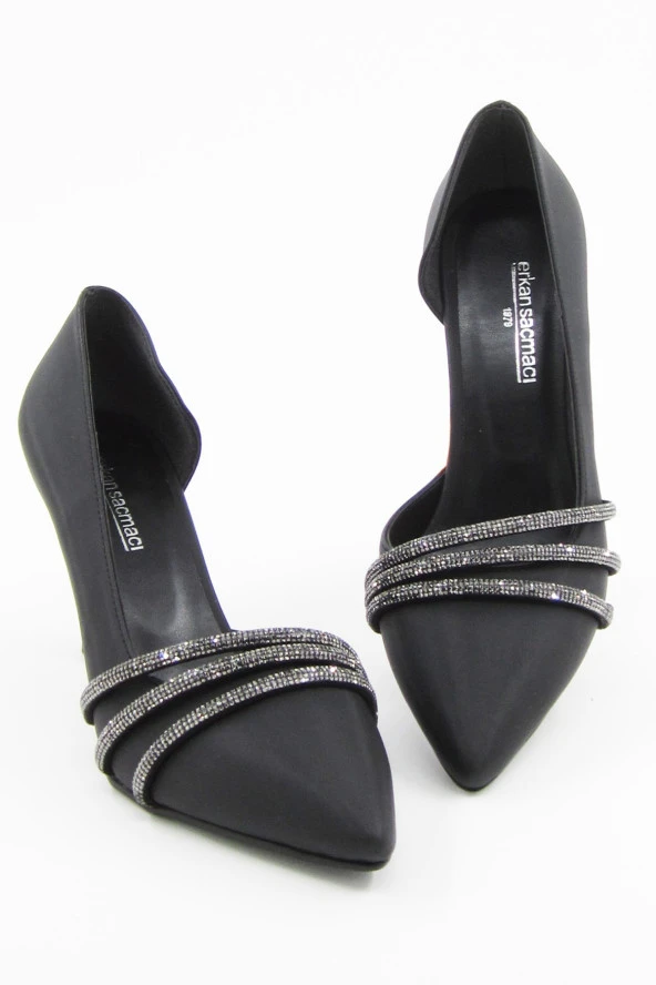 Erkan Saçmacı Anita Siyah Saten Taşlı Abiye Ayakkabı - 7