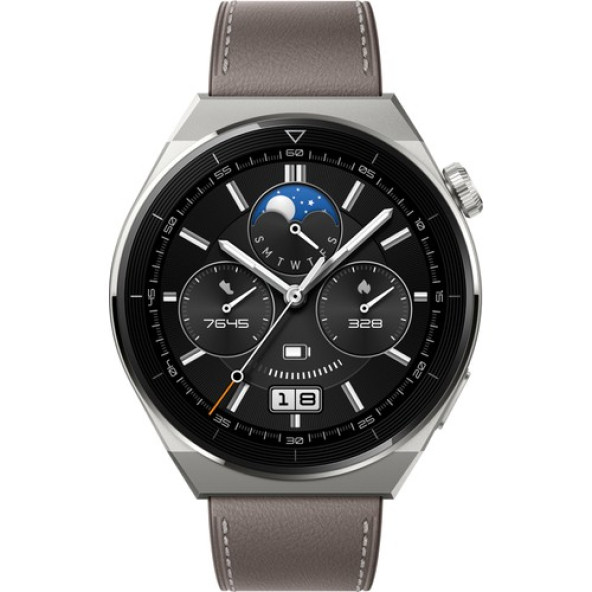 Huawei Watch GT 3 Pro 46mm Titanyum Kasa ve Gri Deri Kayış Akıllı Saat