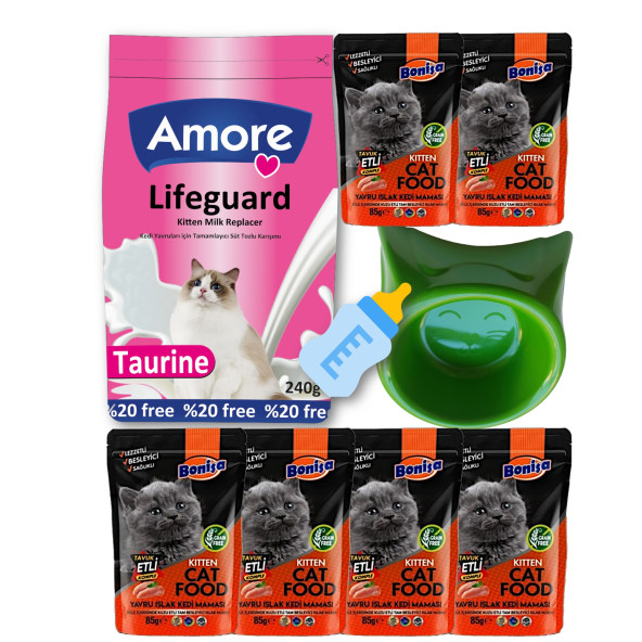 Lifeguard 240gr Yavru Kedi Süt Tozu, Bonisa Kitten 6-Punch, Biberon, Mama Kabı
