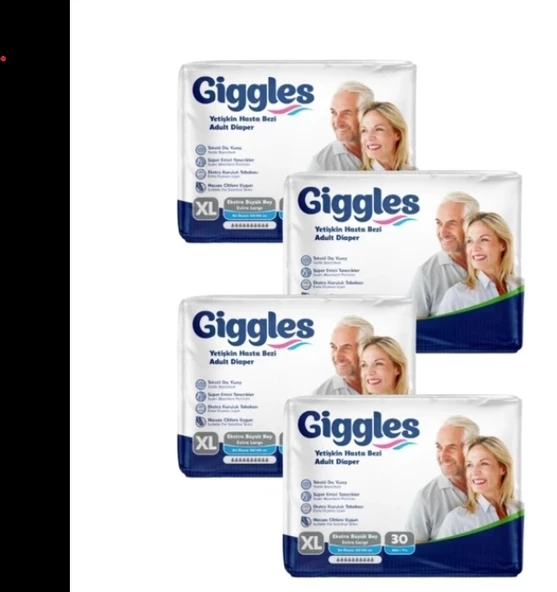 Giggles Yetişkin Hasta Bezi Ekstra Büyük Boy XL Beden 30 Lu x 4 Adet