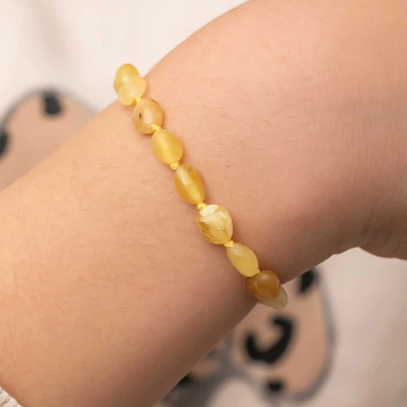 Lucky Life 925 Ayar Gumuss Bebek Damla Kehribar Bileklik - 5