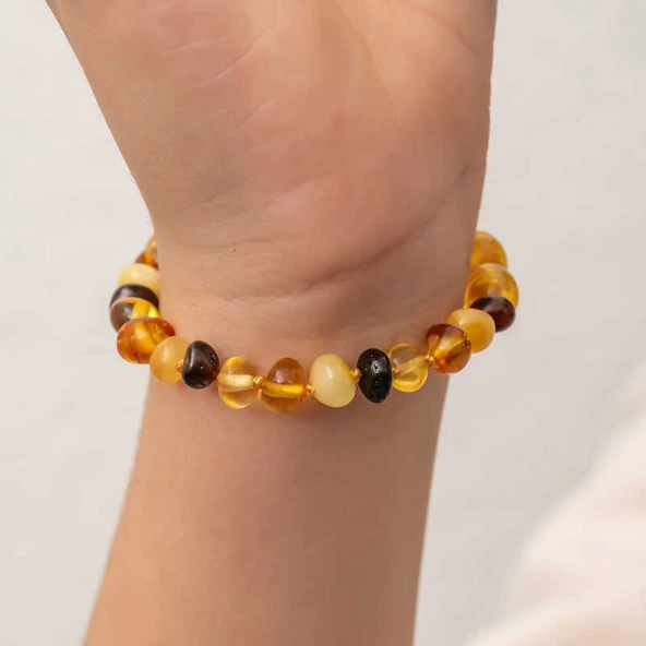 Lucky Life 925 Ayar Gumuss Bebek Damla Kehribar Bileklik - 6