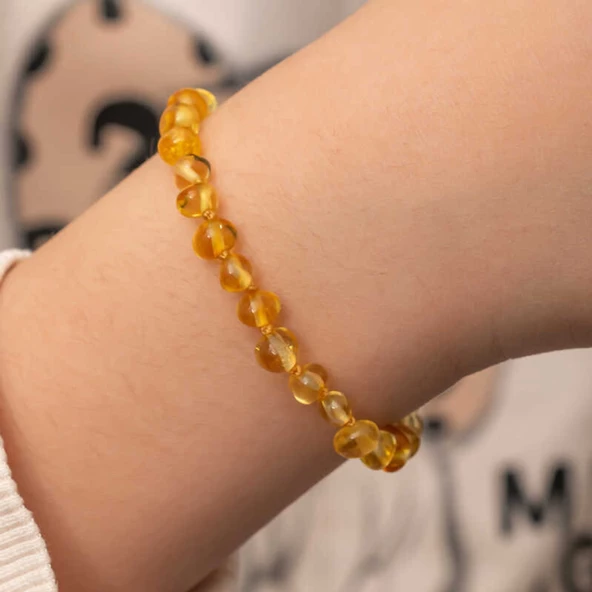 Lucky Life 925 Ayar Gumuss Bebek Damla Kehribar Bileklik - 3