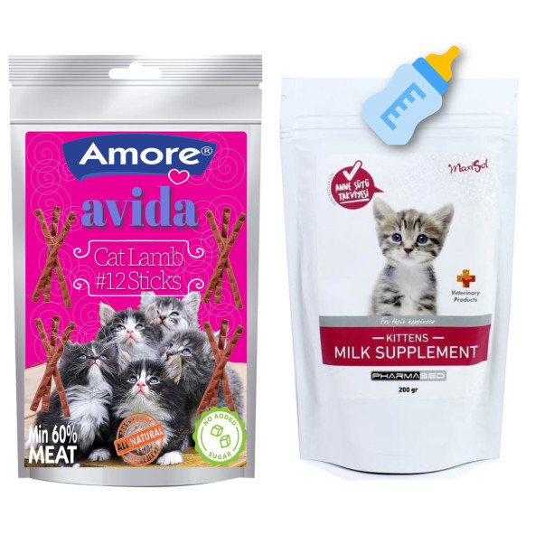 Maxisol Yavru Kedi Süt Tozu 200 gr, Avida Cat Lamb Sticks 12li Ödül, Biberon