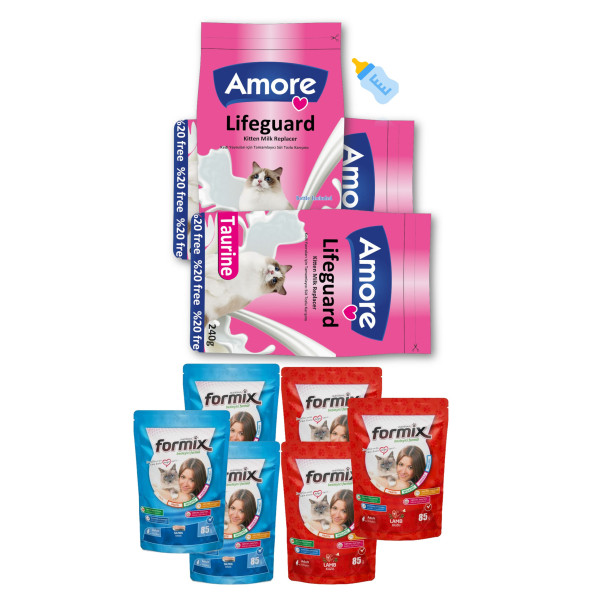 LifeGuard Kitten Milk Süt Tozu 3x240gr, Biberon, 6-Formix-Punch Islak Kedi Ödülü