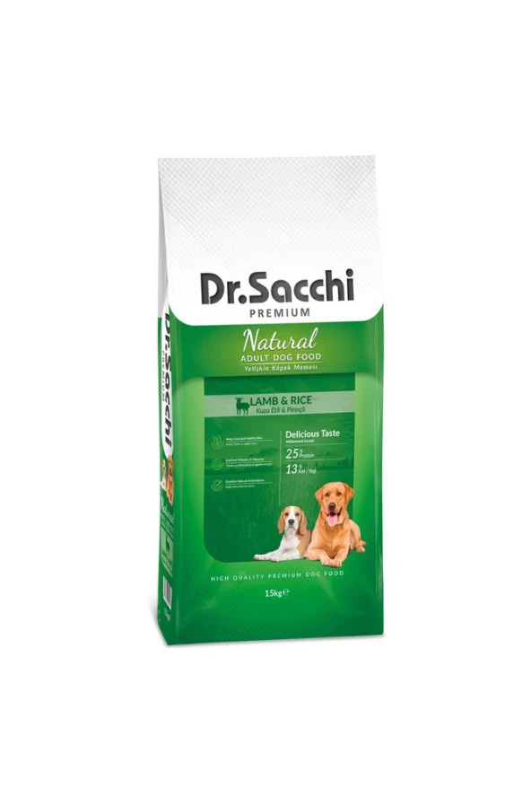 Dr. Sacchi Premium Natural Lamb Rice 15 kg Kuzu Etli Yetişkin Köpek Maması