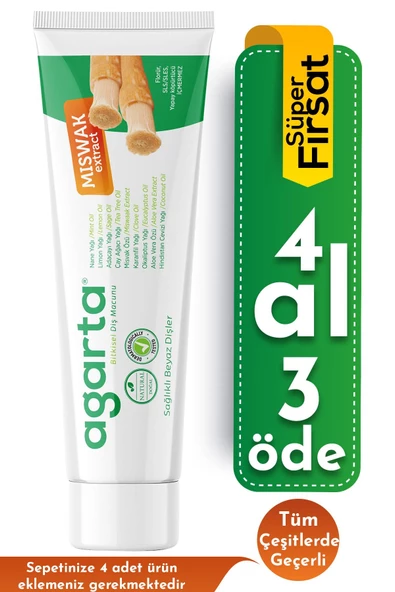 Agarta Doğal Misvak Özlü Florürsüz Diş Macunu 100 ml 3 Adet - Resim 2