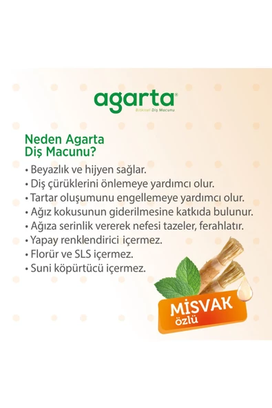 Agarta Doğal Misvak Özlü Florürsüz Diş Macunu 100 ml 3 Adet - Resim 3