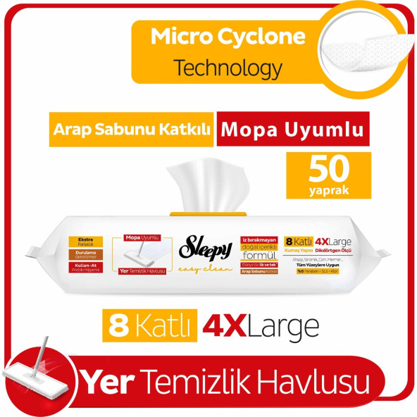 Sleepy Easy Clean Arap Sabunu Katkılı Mopa Uyumlu Yer Temizlik Havlusu 50 Yaprak - 5