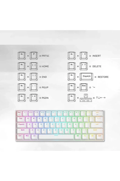 K530 PRO Draconic Türkçe Q 60% Kompakt Kablosuz - Bluetooth 2.4G Brown Switch Mekanik Beyaz Klavye - 6