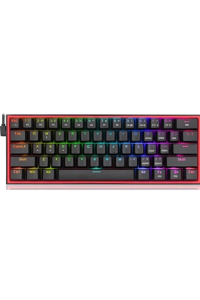 Redragon K617-RGB Fızz Rgb %60 Kablolu Mekanik Klavye, Türkçe, Red Switch, Siyah