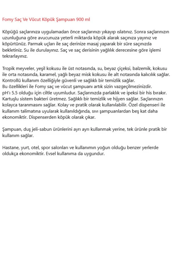 Fomy Saç Ve Vücut Köpük Şampuan 900 ml 12 Adet - 3