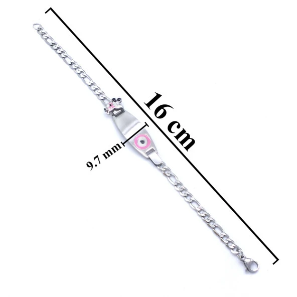 Bebek Bileklik Çelik Pembe Nazar Boncuklu Mickey Mouselu BLK-960 - Resim 3