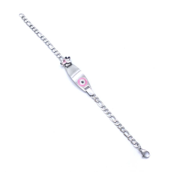 Bebek Bileklik Çelik Pembe Nazar Boncuklu Mickey Mouselu BLK-960 - Resim 4