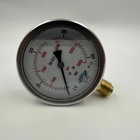 Manometre Gliserinli Alttan Çıkışlı Q100 - 0 - 400 Bar 1/2 - 4