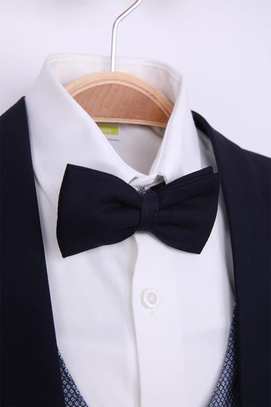 Yelekli Papyonlu Çocuk Genç Mevsimlik Takım Elbise Mezuniyet Balo Bayramlık Düğünlük Damatlık Seti 5'li NX-5004 - Resim 5