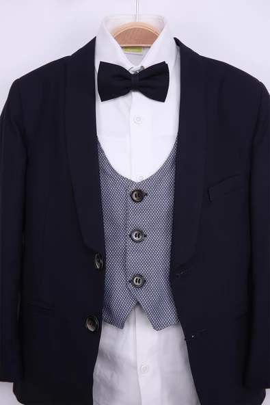 Yelekli Papyonlu Çocuk Genç Mevsimlik Takım Elbise Mezuniyet Balo Bayramlık Düğünlük Damatlık Seti 5'li NX-5004 - Resim 4