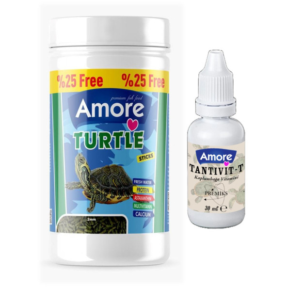 Amore Turtle Green Calcium Sticks 125 Ml 50 Gr Su Kaplumbağası Yemi Vitamin Seti