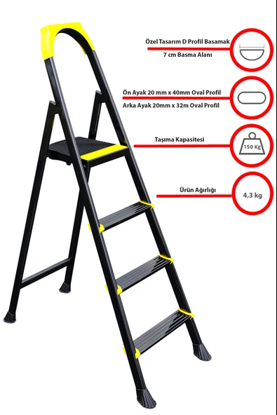 ERTEKPA Leo 3+1 Basamaklı Metal Merdiven