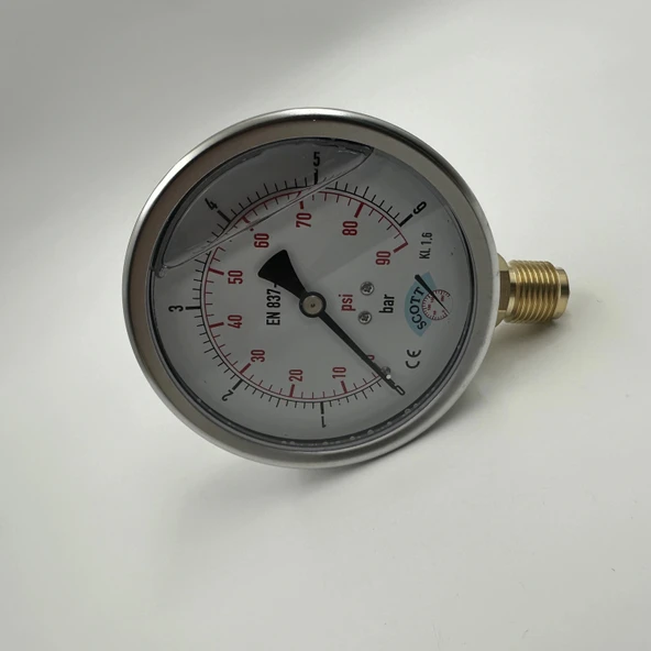 Manometre Gliserinli Alttan Çıkışlı Q100 - 0 - 2.5 Bar 1/2 - Resim 3