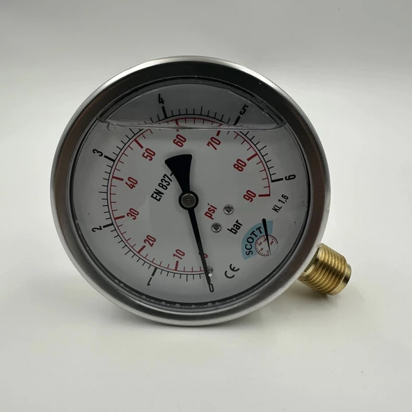 Manometre Gliserinli Alttan Çıkışlı Q100 - 0 - 2.5 Bar 1/2 - Resim 4