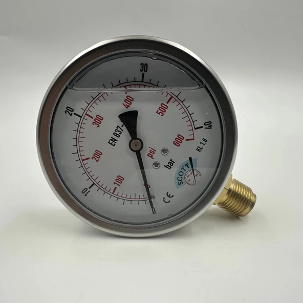 Manometre Gliserinli Alttan Çıkışlı Q100 - 0 - 40 Bar 1/2 - Resim 4