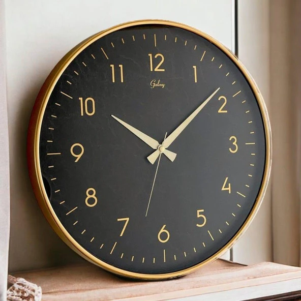 Dekoratif Duvar Saati Gold Renk Siyah Mermer Desen ürün görseli