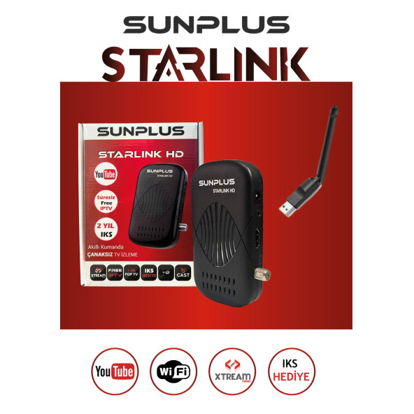 Sunplus Starlink  HD 2024 Çanaklı-Çanaksız  Full Hd Sınırsız Sinema Paketli Uydu Alıcısı Wifi Hediyeli