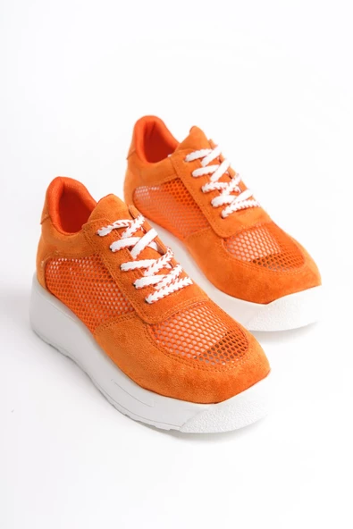 Kadın Kalın Taban File Detaylı Bağcıklı Rahat Spor Ayakkabı Sneaker - 3