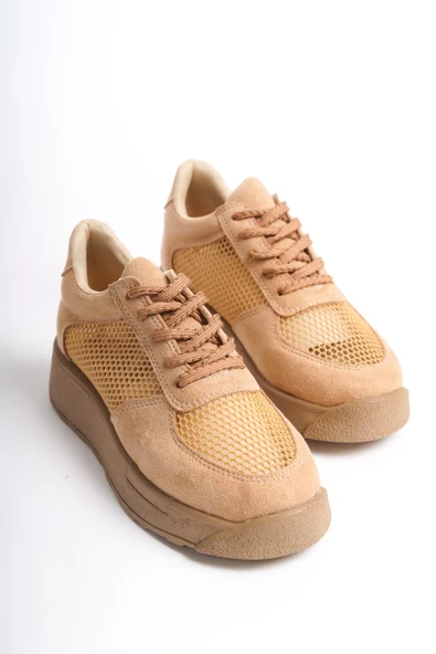 Kadın Kalın Taban File Detaylı Bağcıklı Rahat Spor Ayakkabı Sneaker - 8