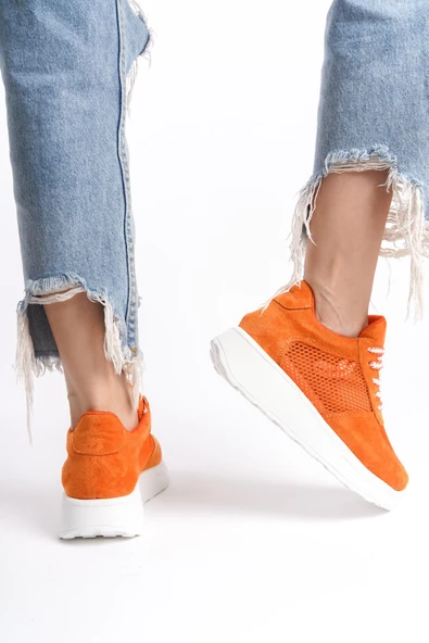 Kadın Kalın Taban File Detaylı Bağcıklı Rahat Spor Ayakkabı Sneaker - 4