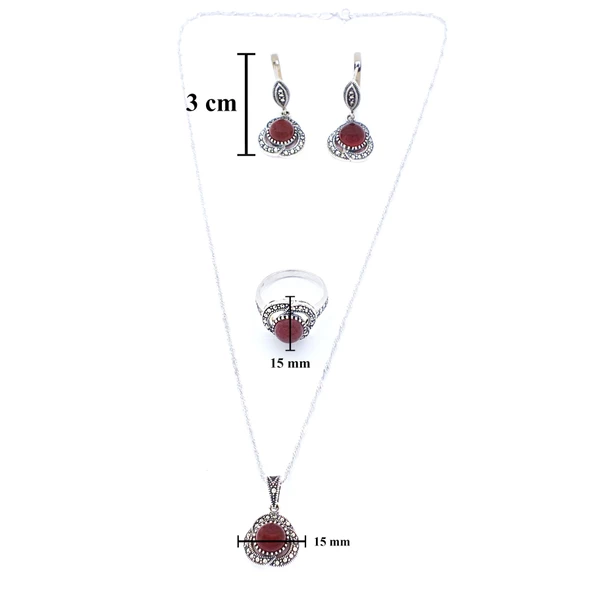 925 Ayar Akik Taşlı Gümüş Set GSET-104 - Resim 8