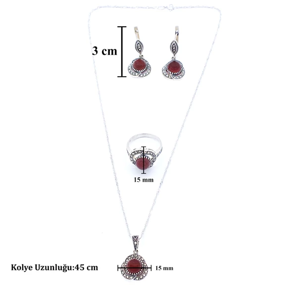 925 Ayar Akik Taşlı Gümüş Set GSET-104 - Resim 4