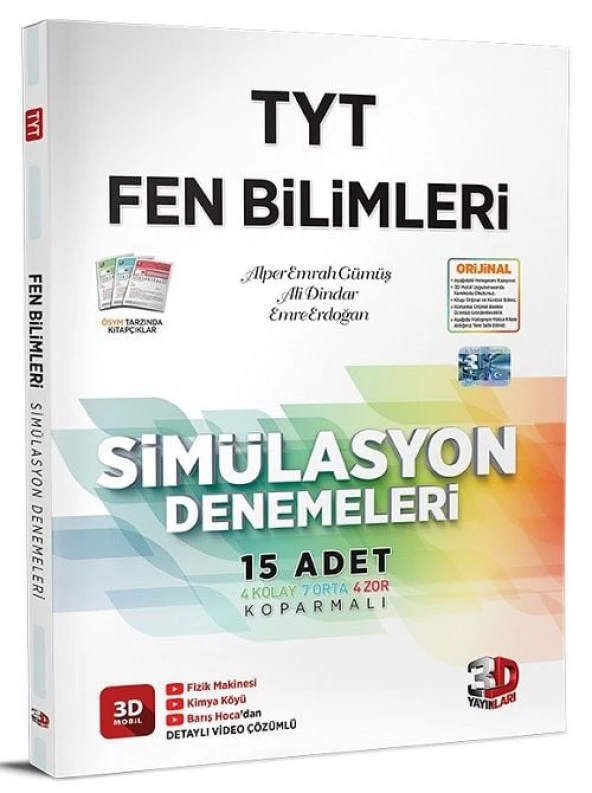 3D Yayınları YKS TYT Fen Bilimleri Simülasyon 15 Deneme Video Çözümlü 3D Yayınları