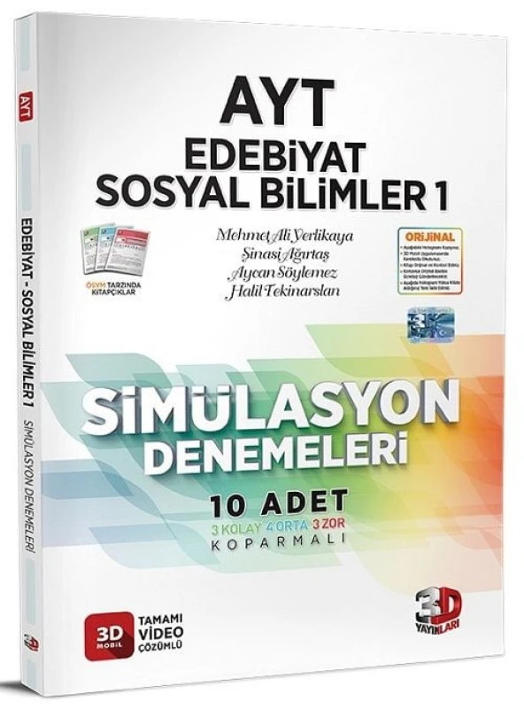 3D Yayınları YKS AYT Edebiyat Sosyal Bilimler-1 Simülasyon 10 Deneme Video Çözümlü 3D Yayınları