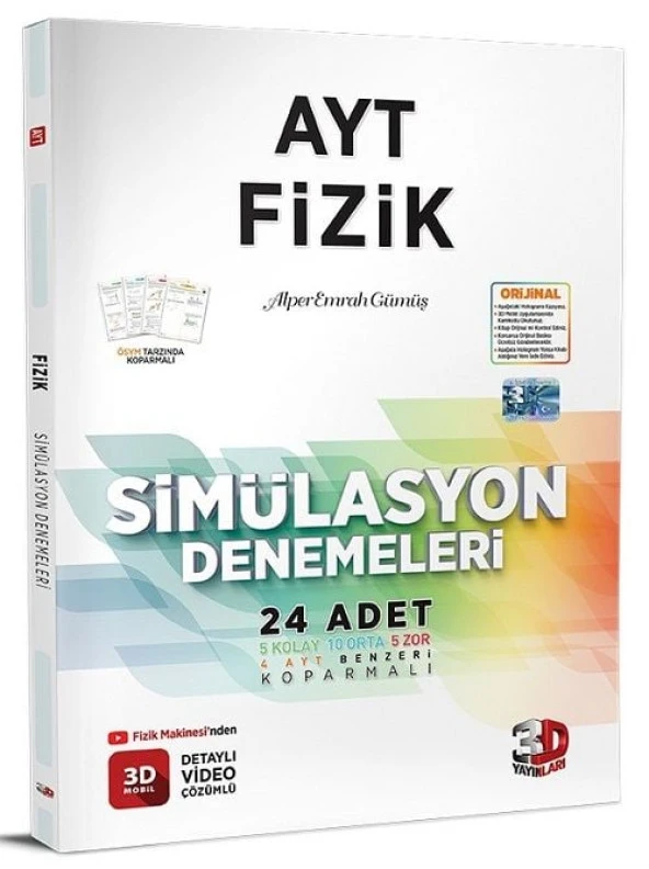 3D Yayınları YKS AYT Fizik Simülasyon 24 Deneme Video Çözümlü 3D Yayınları