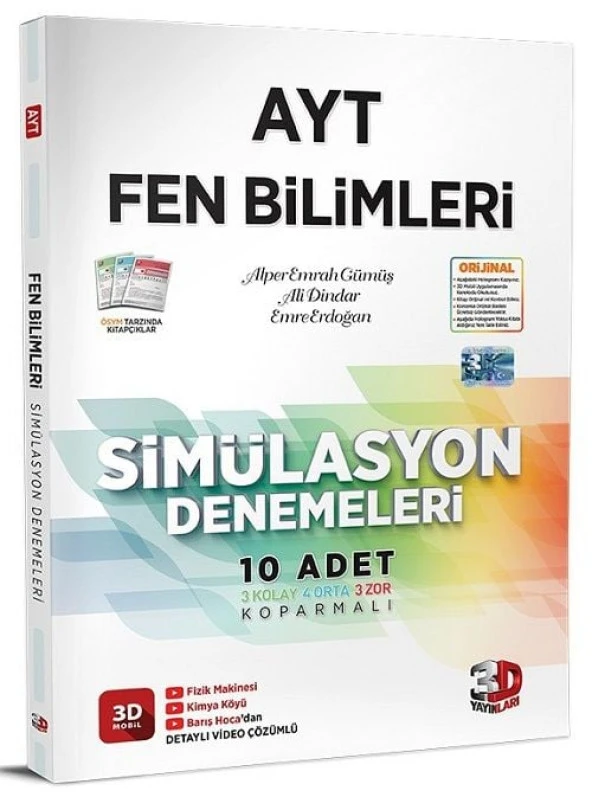 3D Yayınları YKS AYT Fen Bilimleri Simülasyon 10 Deneme Video Çözümlü 3D Yayınları