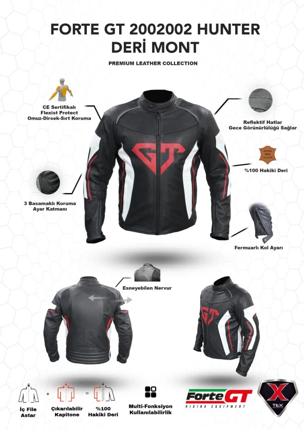 Forte Gt 2002002 Hunter Deri Full Koruma Mevsimlik Motosiklet Montu XL Beden Siyah - 7