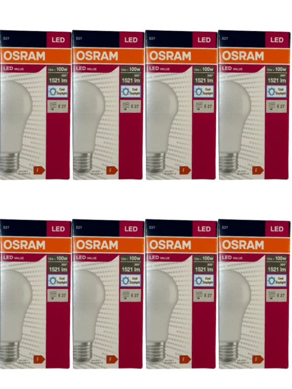 Osram 13W (100W) 6500K (Beyaz Işık) E27 Duylu Led Ampul (8 Adet)