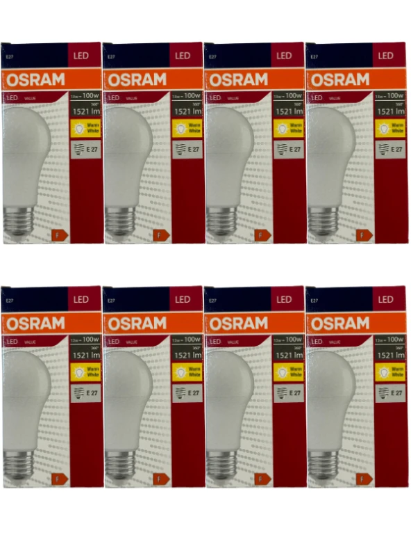 Osram 13W (100W) 2700K (Sarı Işık) E27 Duylu Led Ampul (8 Adet)