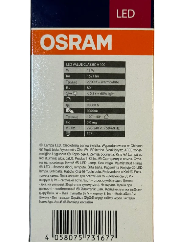 Osram 13W (100W) 2700K (Sarı Işık) E27 Duylu Led Ampul (8 Adet) - Resim 4