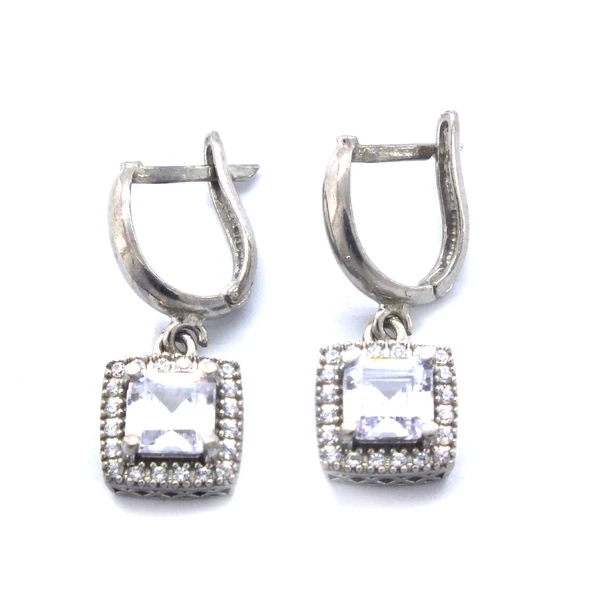 Baget Zirkon Taşlı Gümüş Küpe GKP-110 - Resim 4