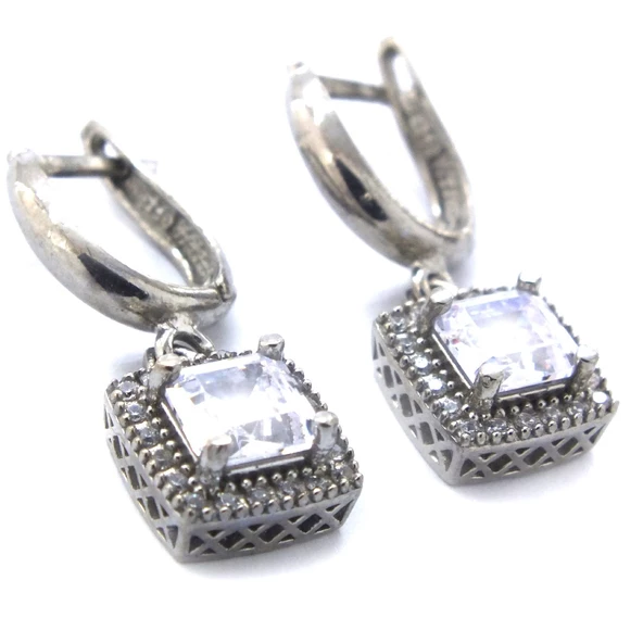 Baget Zirkon Taşlı Gümüş Küpe GKP-110 - Resim 3