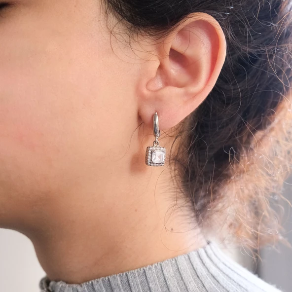 Baget Zirkon Taşlı Gümüş Küpe GKP-110 - Resim 2