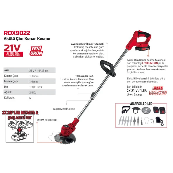 Rodex RDX9022 Akülü Çim Kenar Kesme Makinesi - 5