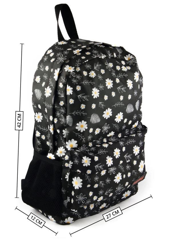 Papatya Desenli Dijital Baskılı Unisex Günlük Kullanım ve Okul Sırt Çantası - 7