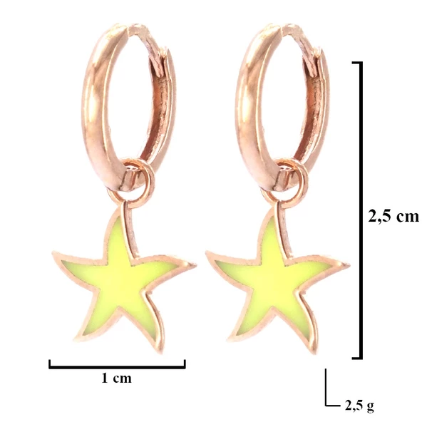 Sarı Renkli Yıldız Model Rose Gümüş Küpe GKP-104 - Resim 5