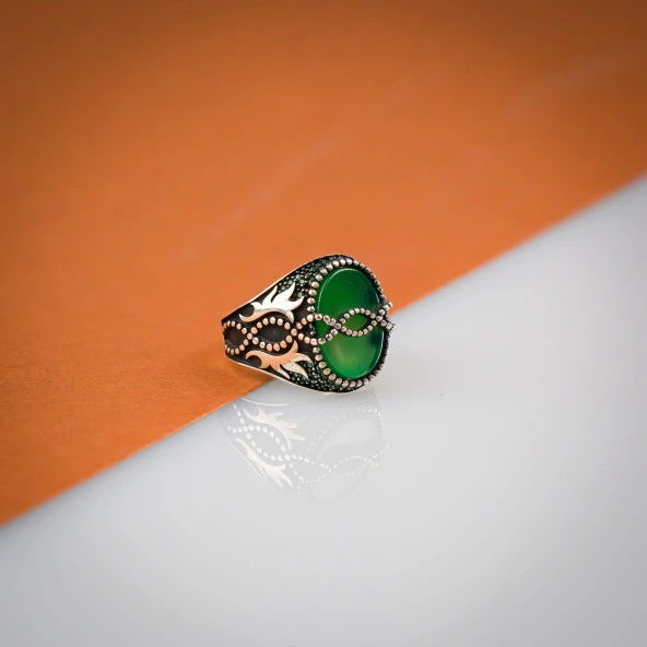 Yeşil Akik Taşlı 925 Ayar  Erkek Gümüş  Yüzük ürün görseli 1